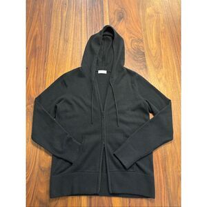 Jennie Liu Women's Black 100% Cashmere Full Zip Long Sleeve Hoodie Medium